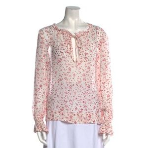 GANNI white floral print mock neck blouse top, size EU34/ US M